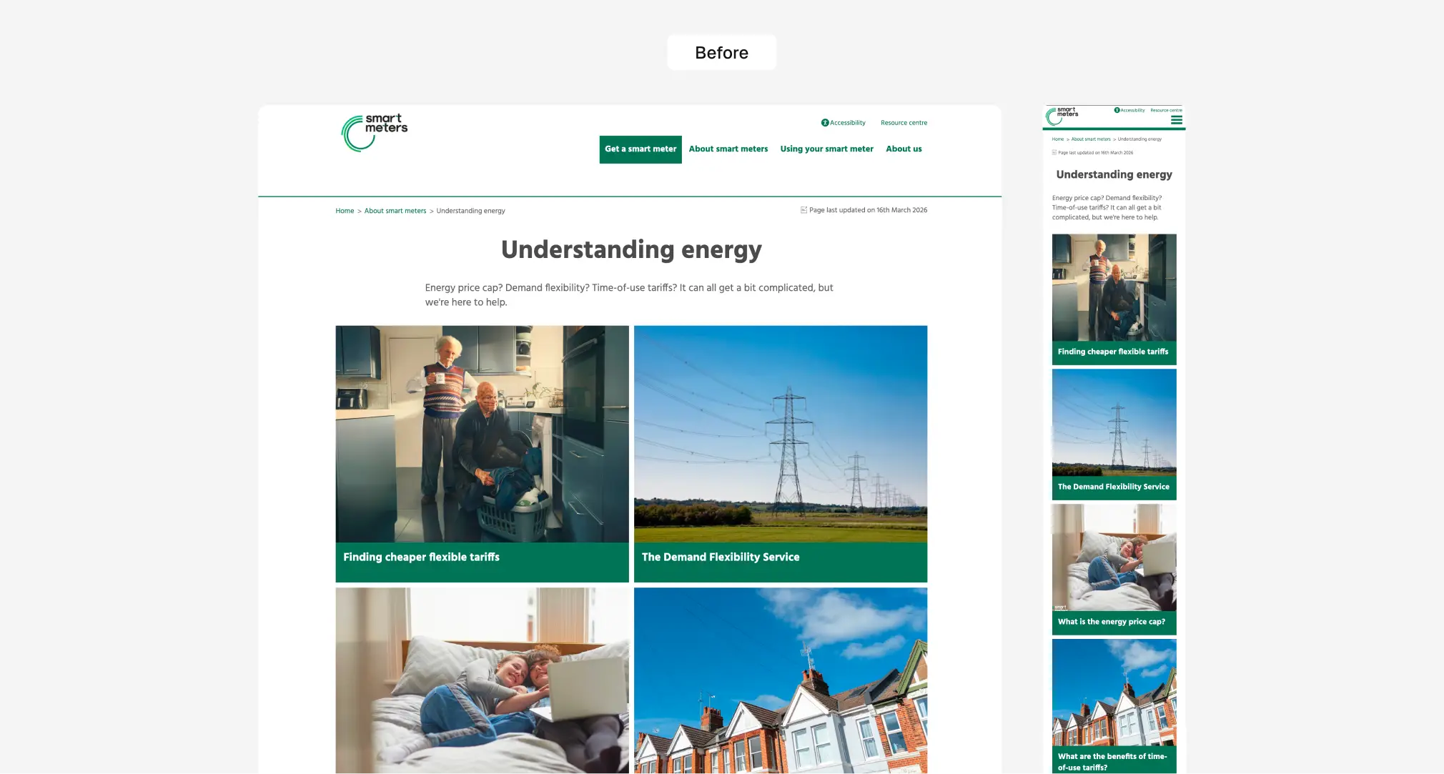 The existing site before the redesign