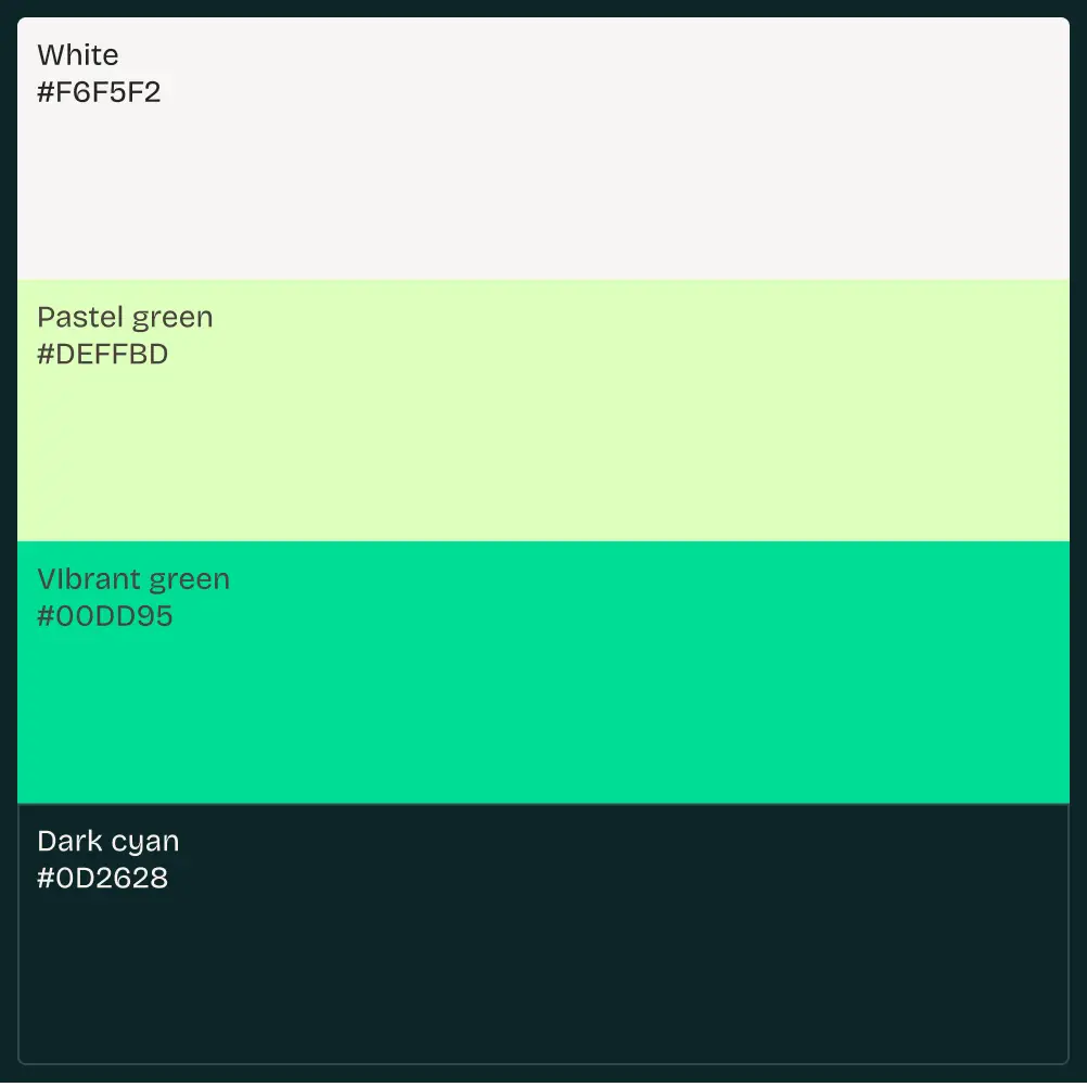 Streamlane brand palette: white, pastel green, vibrant green and dark cyan